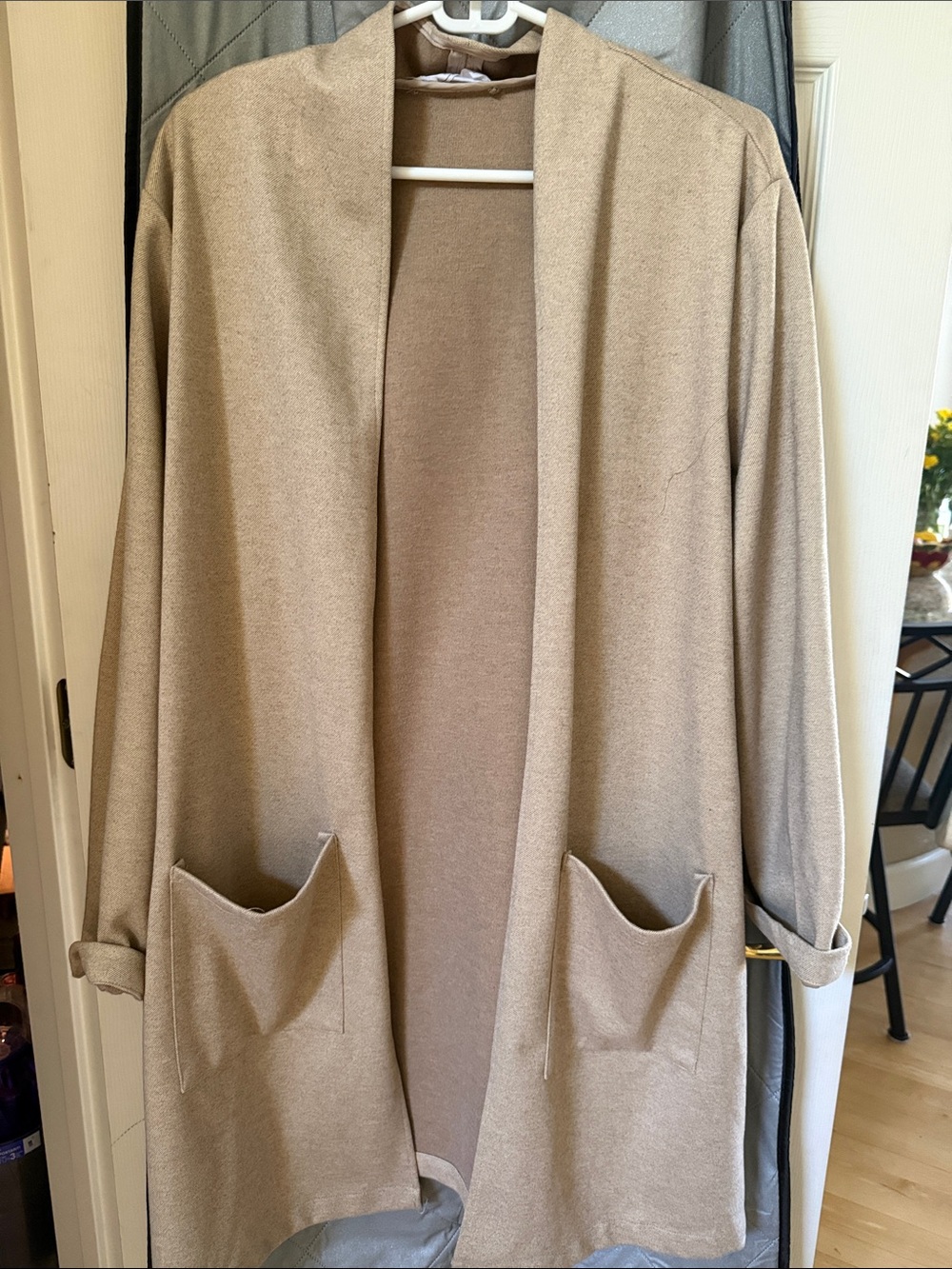 Sage Open-Front Trench Coat in Light Taupe